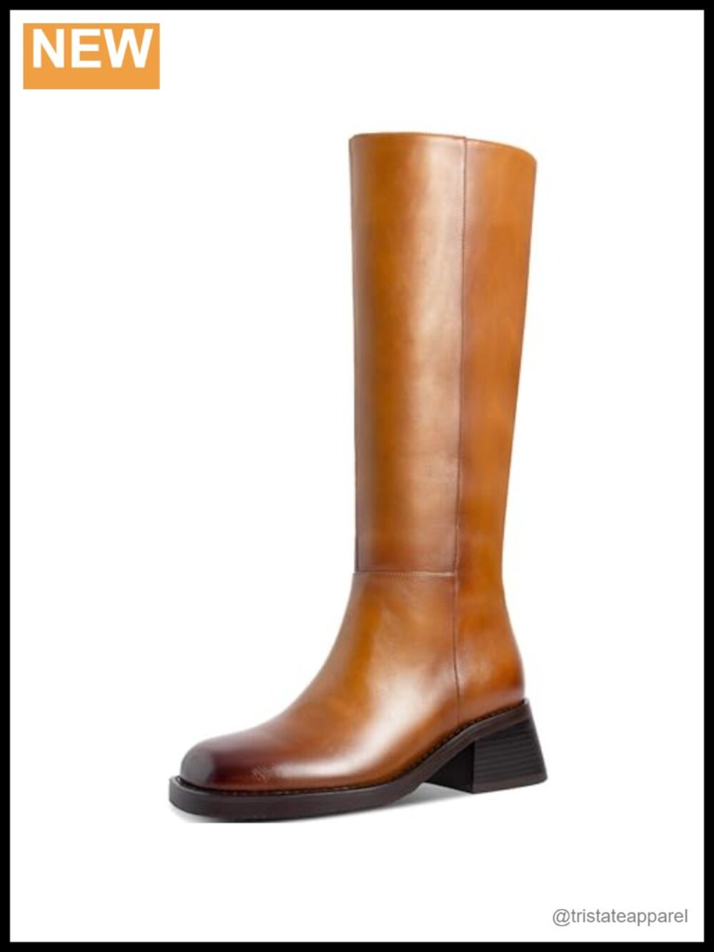 Women Faux Leather Knee High Boots Low Heel Square Toe Side Zipper Fall Riding